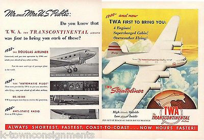 TWA TRANSCONTINENTAL AIRLINE STRATOLINER GRAPHIC ADVERTISING POSTER PRINT 1940 - K-townConsignments