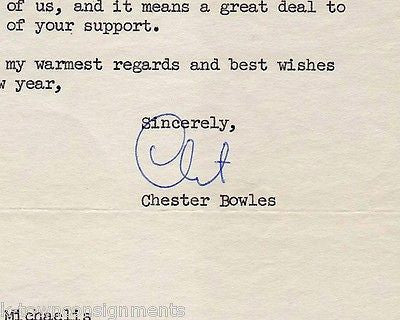 CHESTER BOWLES CONNECTICUT GOVERNOR UNDER SECRETARY OF STATE AUTOGRAPH SIGNATURE - K-townConsignments