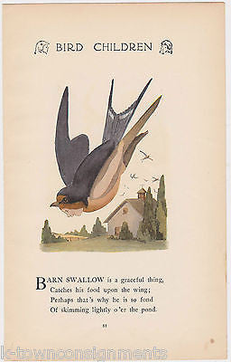 LAUGHING GULL & BARN SWALLOW BIRD CHILDREN ANTIQUE GRAPHIC ILLUST. POETRY PRINT - K-townConsignments
