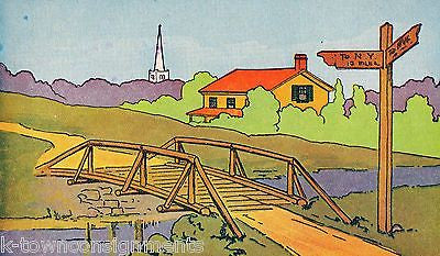NEW YORK 15mi OVER THE BRIDGE COUNTRY HOME SCENE OLD GRAPHIC ART NURSERY PRINT - K-townConsignments