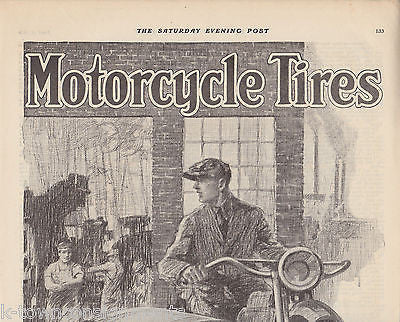 MOTORCYCLE TIRES VINTAGE SATURDAY EVENING POST ADVERTISING POSTER PRINT - K-townConsignments