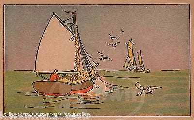 OLD MAN SAILING ON THE OPEN WATER ANTIQUE GRAPHIC ART KIDS ROOM POSTER PRINT - K-townConsignments