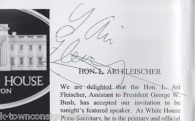 ARI FLEISCHER UNITED STATES PRESIDENTIAL PRESS SECRETARY AUTOGRAPH SIGNED MENU - K-townConsignments