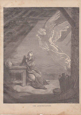 The Annunciation 1870s Antique Bible Engraving Print - K-townConsignments