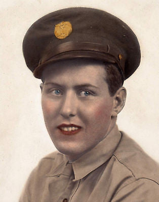 US MILITARY MAN IN ARMY UNIFORM HAND COLORED PHOTO - K-townConsignments
