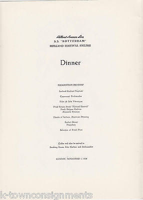 HOLLAND-AMERICA LINE SS ROTTERDAM CRUISE VINTAGE 1960s NEL KLAASSEN DINNER MENU - K-townConsignments