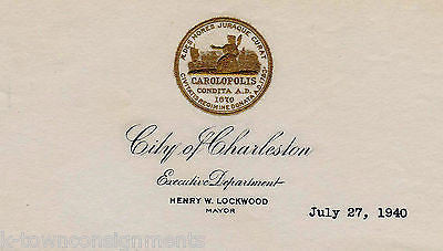 HENRY LOCKWOOD CHARLESTON SC MAYOR 1940s AUTOGRAPH SIGNED STATIONERY LETTER - K-townConsignments