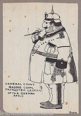 WWI GERMANY MILITARY GENERALS ANTIQUE INK DRAWING SKETCHES SIGNED BY ARTISTS - K-townConsignments