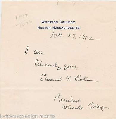 SAMUEL V. COLE WHEATON COLLEGE PRESIDENT VINTAGE AUTOGRAPH SIGNATURE CLIPPING - K-townConsignments