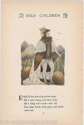 EAGLE MAN & INDIGO BUNTING VINTAGE KIDS ILLUSTRATION PRINT FROM BIRD CHILDREN - K-townConsignments