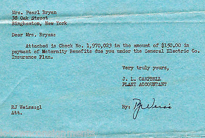 GENERAL ELECTRIC AERONAUTICS VINTAGE 1950s SIGNED INSURANCE STATIONERY LETTER - K-townConsignments