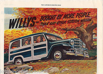 WILLY'S JEEP STATION WAGON VINTAGE COLOR FULL EVENING POST MAGAZINE PAGE CAR AD - K-townConsignments
