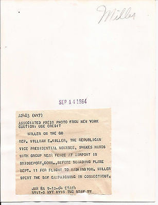 WILLIAM E. MILLER PRESS PHOTO PRESIDENTIAL NOMINEE BRIDGEPORT CONNECTICUT 1964 - K-townConsignments