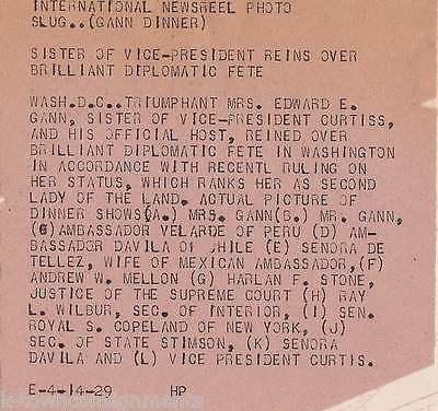 VICE PRESIDENT CHARLES CURTIS DIPLOMATS STATE DINNER ANTIQUE PRESS PHOTO 1929 - K-townConsignments