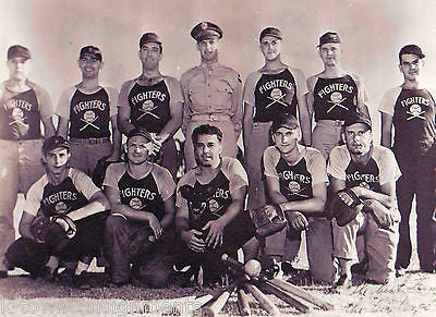 WWII AIR CORPS BASEBALL TEAM IN 'FIGHTERS' UNIFORMS VINTAGE TEAM GROUP PHOTO - K-townConsignments