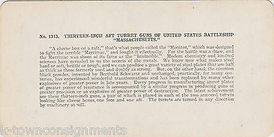 US BATTLESHIP MASSACHUSETTS AFT TURRET GUNS CANNON ANTIQUE STEREOVIEW PHOTO - K-townConsignments