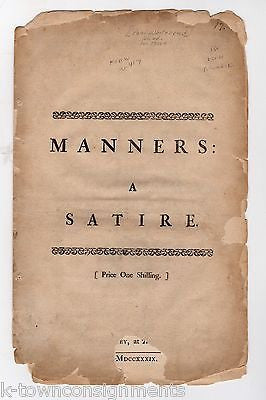 PAUL WHITEHEAD MANNERS A SATIRE CLASSIC ANTIQUE LITERATURE BOOK LONDON 1739 - K-townConsignments
