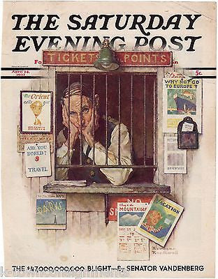 TRAVEL TICKET AGENT NORMAN ROCKWELL VINTAGE GRAPHIC POST MAGAZINE COVER PRINT - K-townConsignments