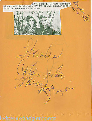JAN HOWARD JIM ED CATES SISTER COUNTRY MUSIC SINGER VINTAGE AUTOGRAPH SIGNATURES - K-townConsignments