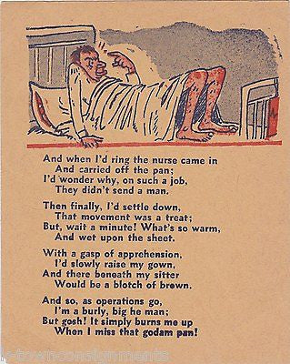 EPIC BED PAN POEM VINTAGE HOSPITAL NURSE DOCTOR HUMOR GRAPHIC ART GREETINGS CARD - K-townConsignments