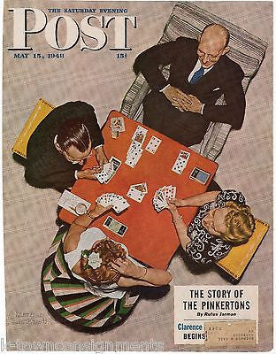 BRIDGE CARD GAME NORMAN ROCKWELL VINTAGE POST MAGAZINE COVER GRAPHIC PRINT 1948 - K-townConsignments