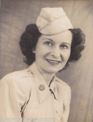 MILITARY WOMAN IN FULL UNIFORM VINTAGE WWII ARMY MILITARY PHOTOGRAPH - K-townConsignments