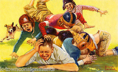 KIDS FOOTBALL  DOG PILE-ON VINTAGE HUMOROUS GRAPHIC ART PRINT BY SAMBROOK - K-townConsignments