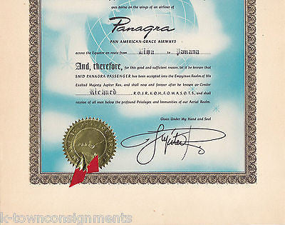PAN-AMERICAN GRACE AIRLINES PANAGRA VINTAGE 1957 JUPITER REX GRAPHIC CERTIFICATE - K-townConsignments