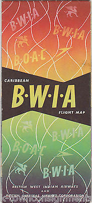 BWIA BRITISH AIRWAYS VINTAGE CARIBBEAN FLIGHT MAP ADVERTISING POSTER FLYER - K-townConsignments