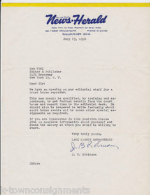 NEWS HERALD WILLOUGHBY OHIO VINTAGE 1950s SIGNED GRAPHIC AD STATIONERY LETTER - K-townConsignments