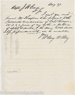 CAPTAIN J.B. EADS CIVIL WAR RECOMMENDATION LETTER TO JOIN CAPTAIN RODGERS 1861 - K-townConsignments