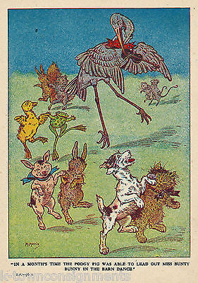 Pig Puppy Bunny & Cat Dancing Class Vintage Fairy Tale Nursery Rhyme Poem Print - K-townConsignments