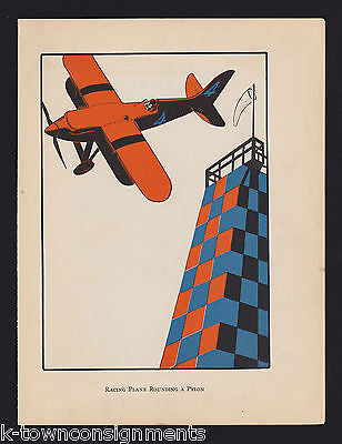 AIRPLANE RACE FLYING AROUND PYLON VINTAGE 1920s VIBRANT GRAPHIC ART PRINT - K-townConsignments
