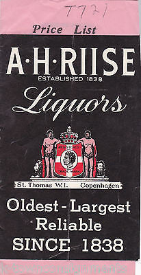 A H RIISE LIQUORS VINTAGE ALCOHOL PRICE LIST & AD BROCHURE - K-townConsignments