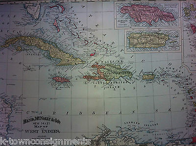 Cuba Puerto Rico Haiti Antique Graphic Atlas Map Engraving Poster Print 1890s - K-townConsignments