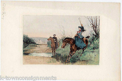 MILLAIS HORSE RIDE ANTIQUE HAND-COLORED ART PRINT 1840s - K-townConsignments