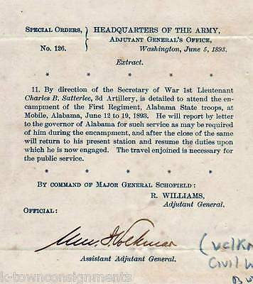 CIVIL WAR ASSIST. ADJUTANT GENERAL W.J. VOLKNER SIGNED MILITARY SPECIAL ORDERS - K-townConsignments