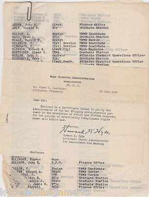 WWII WAR SHIPPING ADMINISTRATION SIGNED RE-EMPLOYMENT RIGHTS SOLDEIR LISTS 1946 - K-townConsignments