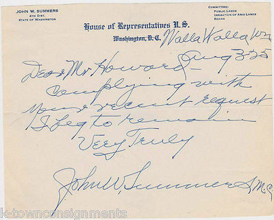JOHN SUMMERS WASHINGTON CONGRESS 1925 AUTOGRAPHED SIGNED SENATE STATIONARY - K-townConsignments