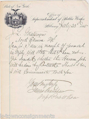 NEW YORK STATE PUBLIC WORKS AUTOGRAPH SIGNED 1880s ENGRAVING STATIONERY LETTER - K-townConsignments
