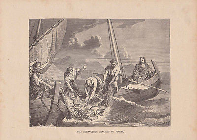 Jesus Christ & Apostles Peter Miraculous Catch 1877 Bible Engraving Print - K-townConsignments