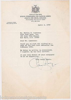 CHARLES HYNES NEW YORK NURSING HOME PROSECUTOR VINTAGE AUTOGRAPH SIGNED LETTER - K-townConsignments