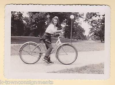 Young Woman Riding an Old Bicycle Vintage Girls Bike Snapshot Photograph - K-townConsignments