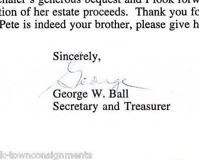 GEORGE W. BALL PRINCIPIA CHRISTIAN SCIENCE COLLEGE AUTOGRAPH SIGNED STATIONERY - K-townConsignments