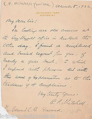 E.P. MITCHELL FAMOUS WRITER VINTAGE AUTOGRAPH SIGNED LETTER 1922 - K-townConsignments