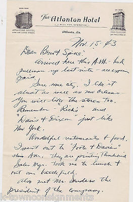 THE ATLANTAN YON HOTEL ATLANTA GEORGIA VINTAGE WWII GRAPHIC AD STATIONERY LETTER - K-townConsignments