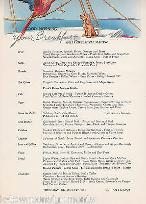 PARAKEET & PUPPY JAN LAVIES VINTAGE GRAPHIC ART CRUISE SHIP BREAKFAST MENU - K-townConsignments
