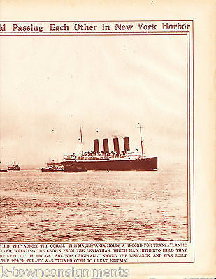 MAJESTIC & MAURETANIA WORLDS FASTEST SHIPS VINTAGE NEWS PHOTO POSTER PRINT 1921 - K-townConsignments