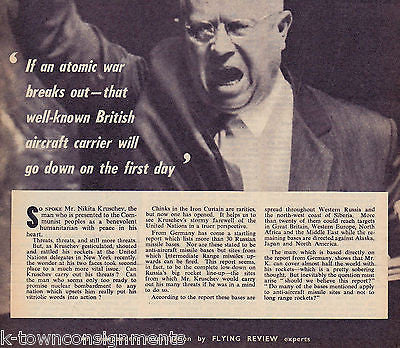 KRUSCHEVS MISSILE THREAT ATOMIC COLD WAR VINTAGE NEWS ARTICLE PRINT - K-townConsignments