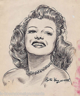 RITA HAYWORTH MOVIE ACTRESS VINTAGE HAND DRAWING BY WWII CARTOONIST JACK BRYAN - K-townConsignments